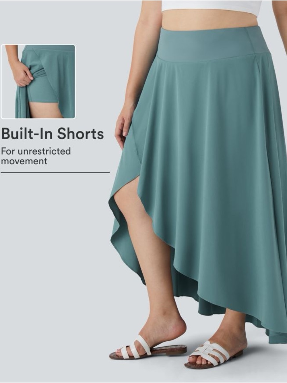 HALARA Teal Breezeful High Low Flowy Maxi Skirt Built-In Shorts Quick Dry 3X